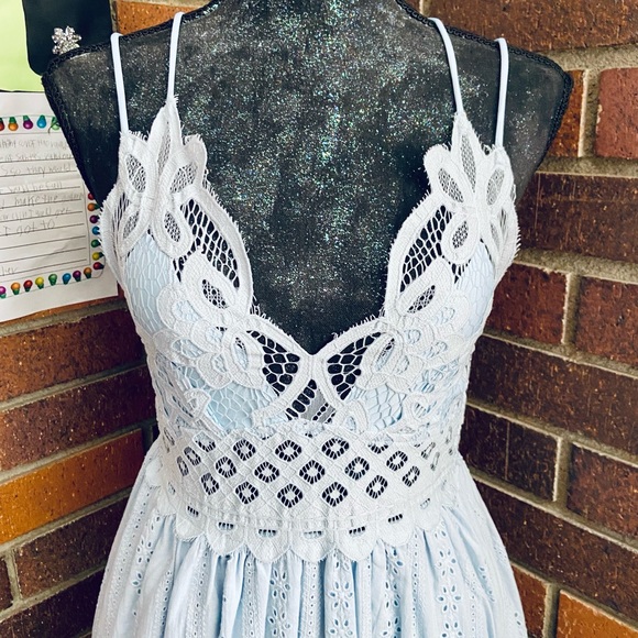 Saints and Hearts Lace Trim Eyelet Dress in Light Blue - Picture 3 of 11